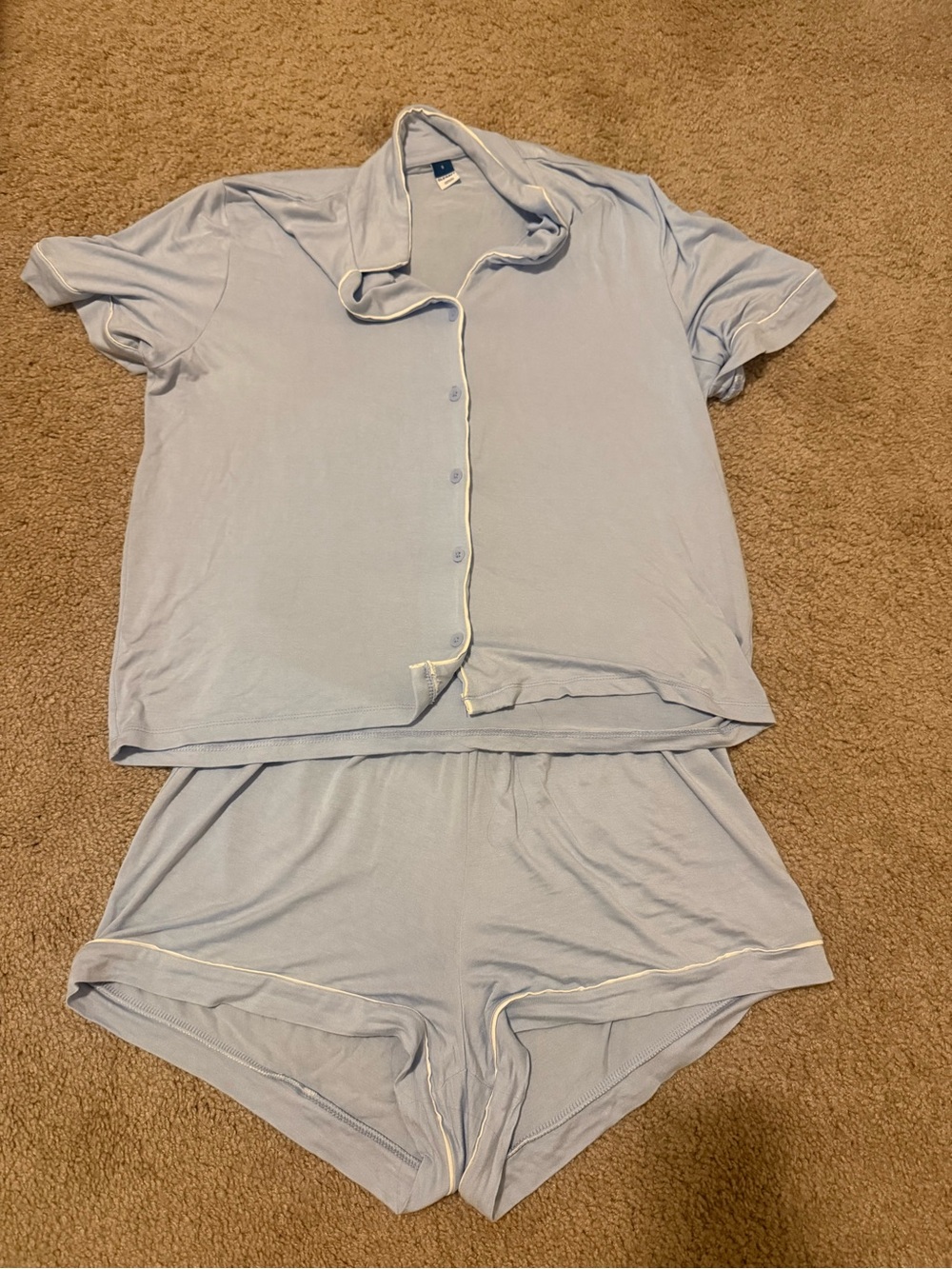 Old Navy Light Blue Short Sleeve Pajama Set with White Piping